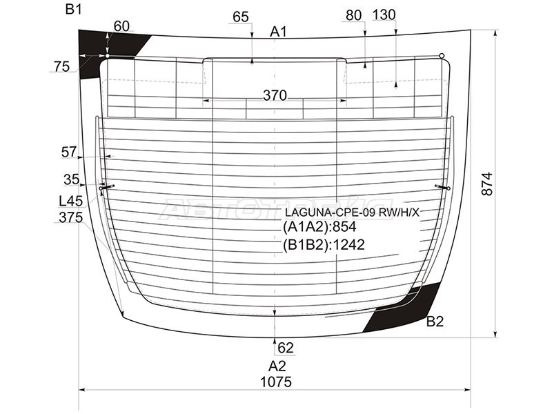 Стекло заднее (Цвет зеленый / Обогрев) Renault Laguna 07-13 (XYG: LAGUNA-CPE-09 RW/H/X)