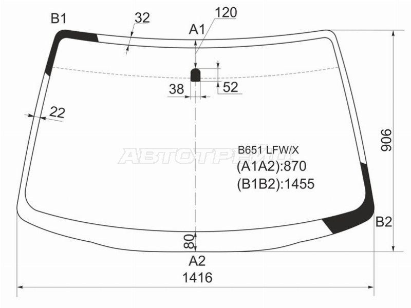 Стекло лобовое Mazda 323 94-00  / Familia 94-99 (XYG: B651 LFW/X)