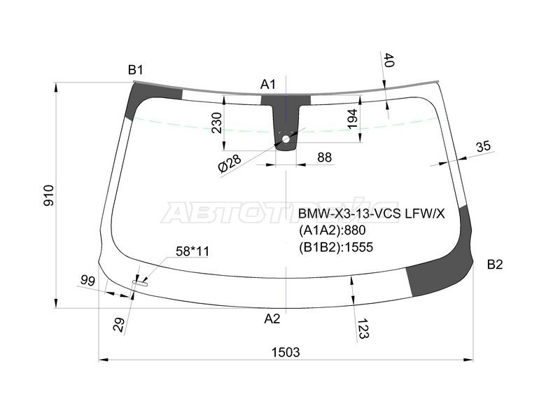 Стекло лобовое (Датчик дождя) BMW X3 14-17 (XYG: BMW-X3-13-VCS LFW/X)