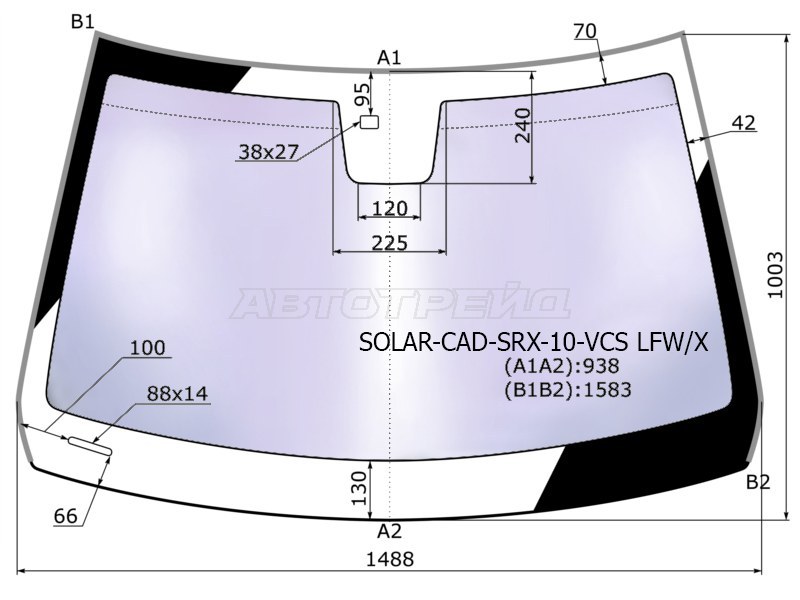 Стекло лобовое (Атермальное / Датчик дождя / Молдинг) Cadillac SRX 09-17 (XYG: SOLAR-CAD-SRX-10-VCS LFW/X)