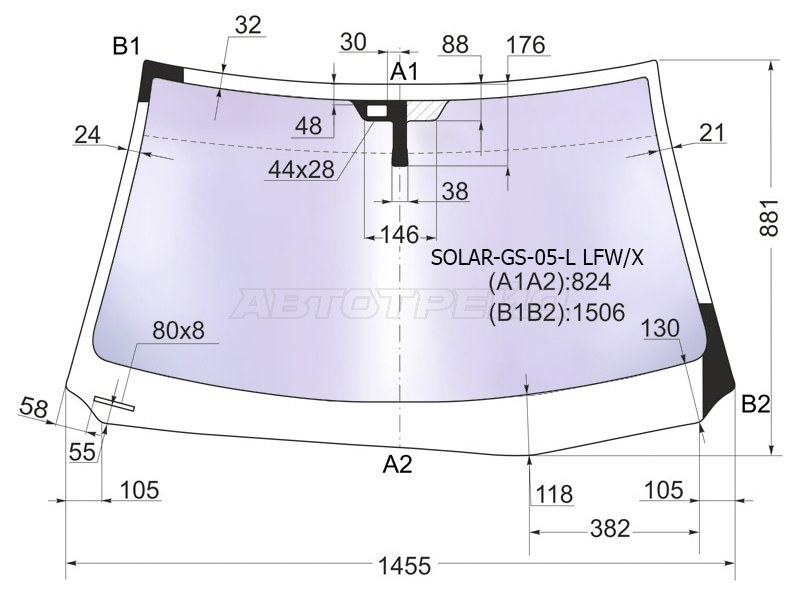 Стекло лобовое (Атермальное / Датчик дождя) Lexus GS 05-12 (XYG: SOLAR-GS-05-L LFW/X)