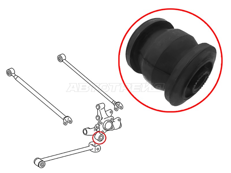 Сайлентблок задней цапфы TOYOTA AVENSIS AT22# /AZT220 /CDT220 /CT220 /ST220 /ZZT22# 1997-2003 (SAT: ST-42304-05110-U)