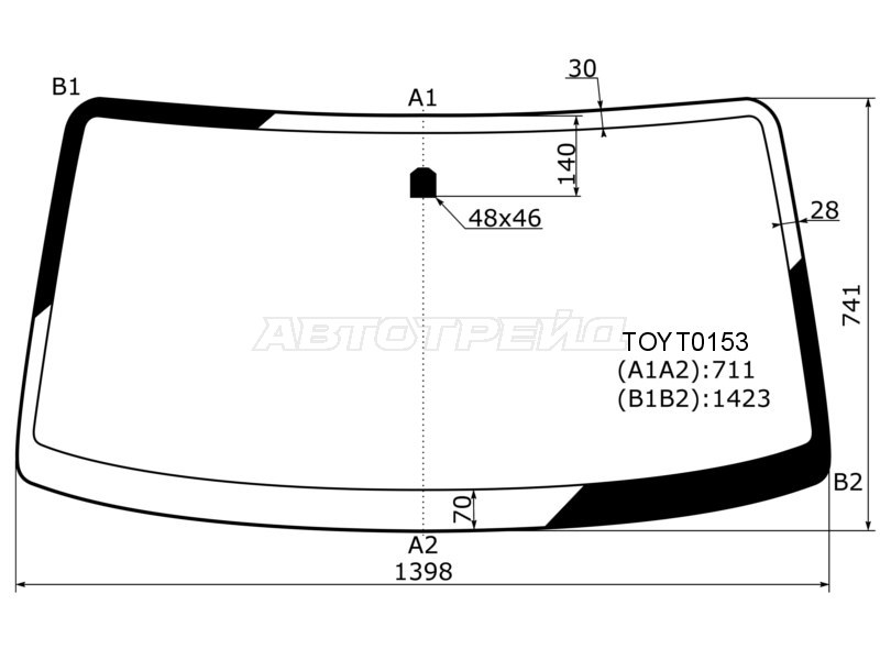 Стекло лобовое Toyota Probox 02-  / Mazda Familia 18-  / Toyota Succeed 02-20 (KMK: TOYT0153)
