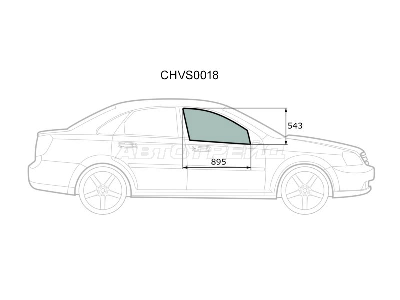 Стекло боковое опускное (Спереди / Справа / Цвет зеленый) Chevrolet Lacetti 04-13  / Daewoo Lacetti 04-09  / Chevrolet Nubira 04-13  / Optra 04-13  / Daewoo Gentra 05-15  / Nubira 02-05  / Ravon Gentra 15-  / Suzuki Forenza 03-08 (KMK: CHVS0018)