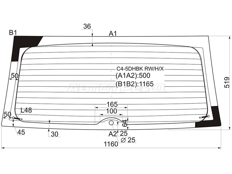 Стекло заднее (Цвет зеленый / Обогрев / Антенна) Citroen C4 04-11 (XYG: C4-5DHBK RW/H/X)