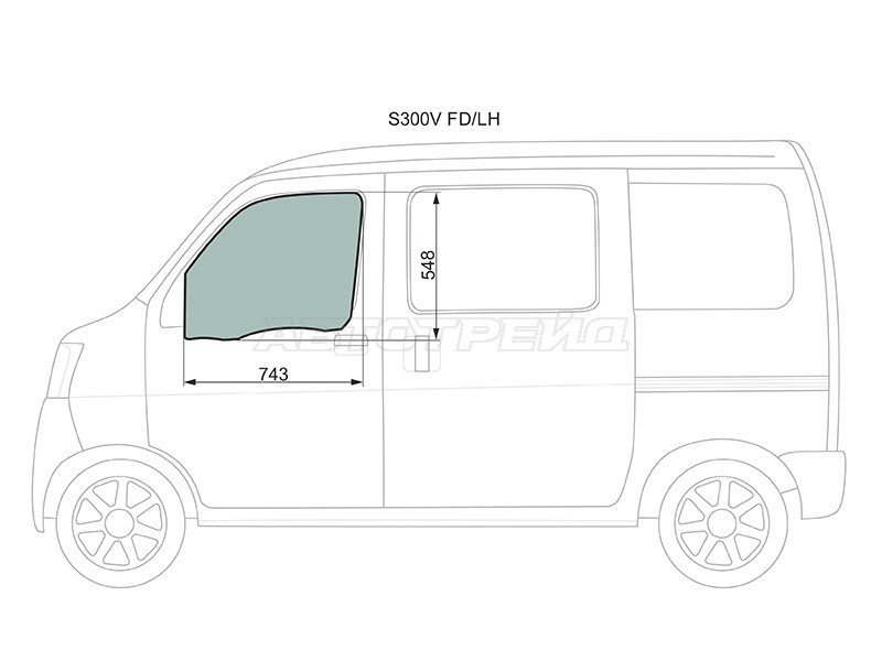 Стекло боковое опускное (Спереди / Слева / Цвет зеленый) Daihatsu Atrai 05-  / Hijet 04-21 (XYG: S300V FD/LH)