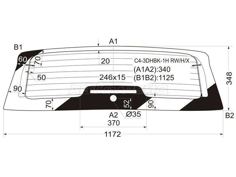 Стекло заднее (Цвет зеленый / Обогрев) Citroen C4 04-11 (XYG: C4-3DHBK-1H RW/H/X)