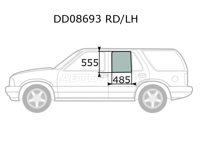 Стекло боковое опускное (Сзади / Слева / Цвет зеленый) Chevrolet Blazer 94-05 (XYG: DD08693 RD/LH)