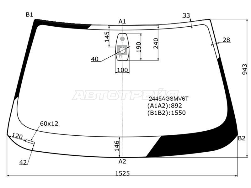 Стекло лобовое (Датчик дождя / Круглый датчик дождя) BMW 5-Series 07-10 (PILKINGTON: 2445AGSMV6T)