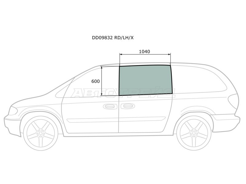 Стекло боковое опускное (Сзади / Слева / Цвет зеленый) Chrysler Town&Country 95-07  / Voyager 00-07  / Dodge Caravan 00-07 (XYG: DD09832 RD/LH/X)