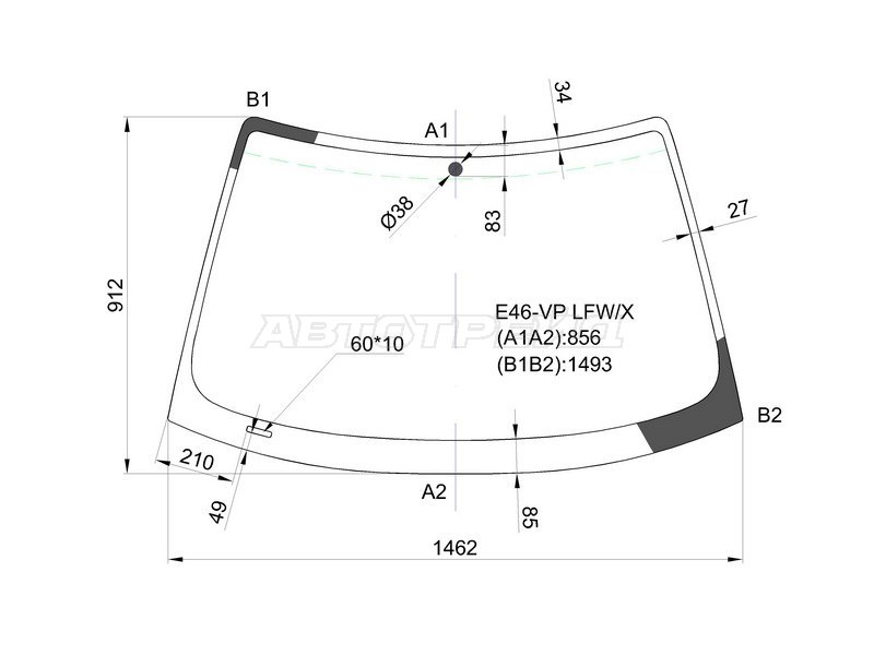 Стекло лобовое (3D HBK) BMW 3-Series 98-06 (XYG: E46-VP LFW/X)