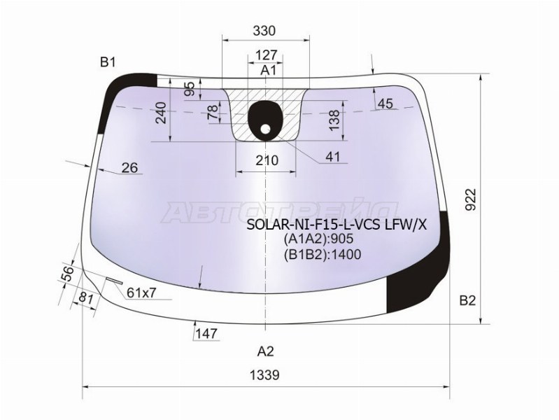 Стекло лобовое (Атермальное / Датчик дождя / Сборка Британия) Nissan Juke 10-20 (XYG: SOLAR-NI-F15-L-VCS LFW/X)