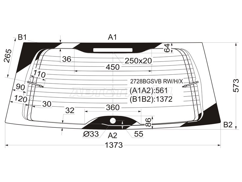 Стекло заднее (Цвет зеленый / Обогрев) Citroen C8 02-14 (XYG: 2728BGSVB RW/H/X)