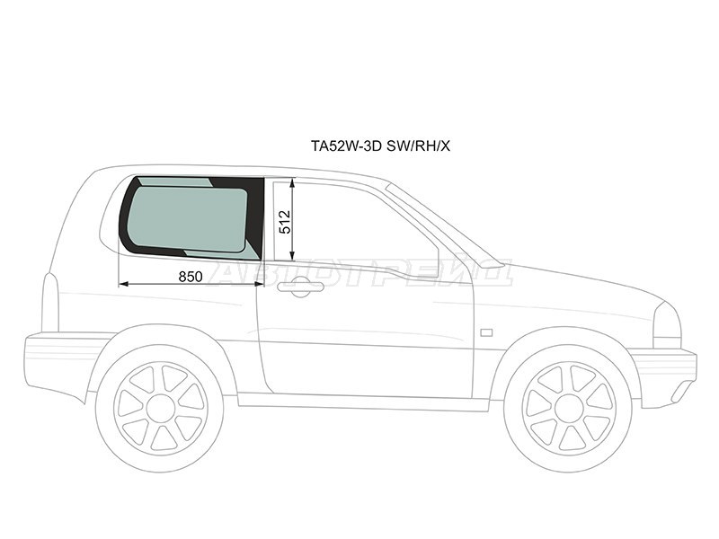 Стекло кузова боковое (не опускное) (Справа / Цвет зеленый) Suzuki Escudo 97-05  / Grand Vitara 97-05  / Chevrolet Tracker 97-05  / Mazda Proceed Levante 98-99  / Suzuki Grand Escudo 00-05  / Grand Vitara XL-7 01-06 (XYG: TA52W-3D SW/RH/X)