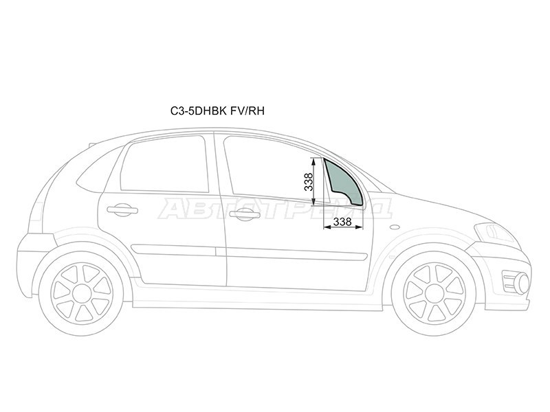 Стекло форточки (Цвет зеленый) Citroen C3 01-10 (XYG: C3-5DHBK FV/RH)