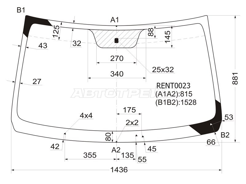 Стекло лобовое Renault Logan 04-16  / Dacia Logan 04-08  / Logan Mcv 08-12  / LADA Largus 12-  / Largus Cross 14-22 (KMK: RENT0023)