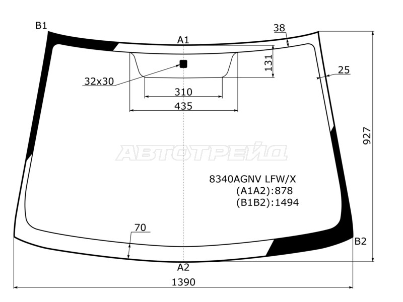 Стекло лобовое Toyota Corolla (E120) 00-07  / Corolla Fielder (E120) 00-06  / Corolla JPN (E120) 00-07  / BYD F3 05-18  / Geely Vision 08-17  / Lifan Solano 10-16  / Toyota Allex 01-06  / Corolla Runx (E120) 01-06  / Corolla USA (E130) 02-07 (XYG: 8340AGNV LFW/X)