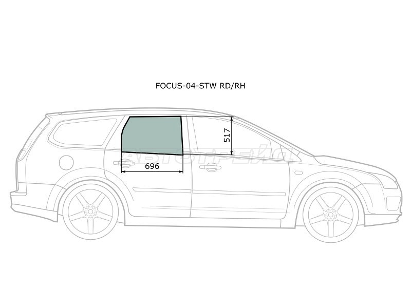 Стекло боковое опускное (Сзади / Справа / Цвет зеленый) Ford Focus 04-11 (XYG: FOCUS-04-STW RD/RH)