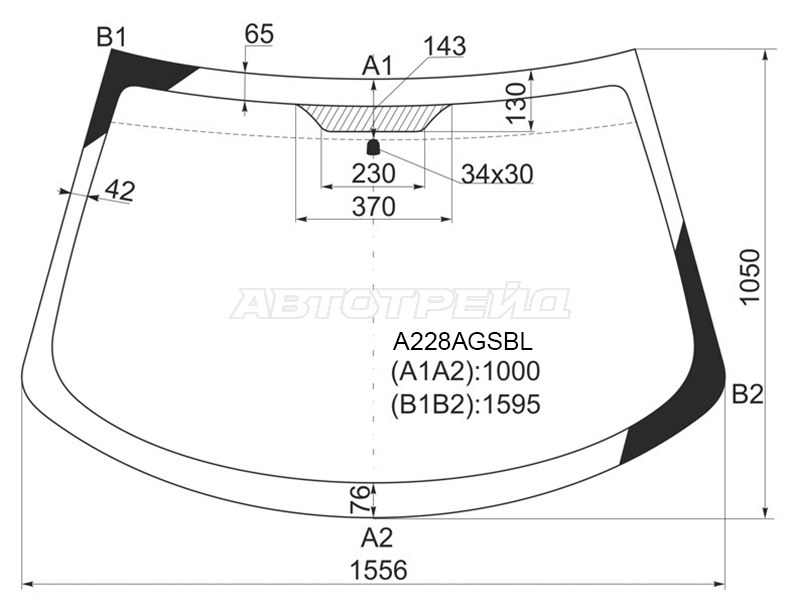 Стекло лобовое Chrysler Sebring 00-06  / Dodge Stratus 00-06  / ГАЗ Волга Сайбер 08-10 (FUYAO: A228AGSBL)