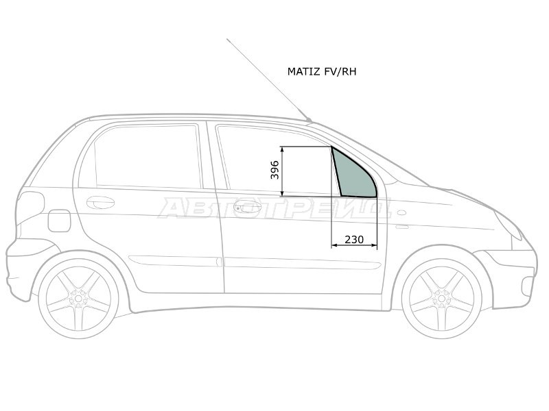 Стекло форточки (Цвет зеленый) Chevrolet Matiz 04-05  / Daewoo Matiz 97-15 (XYG: MATIZ FV/RH)