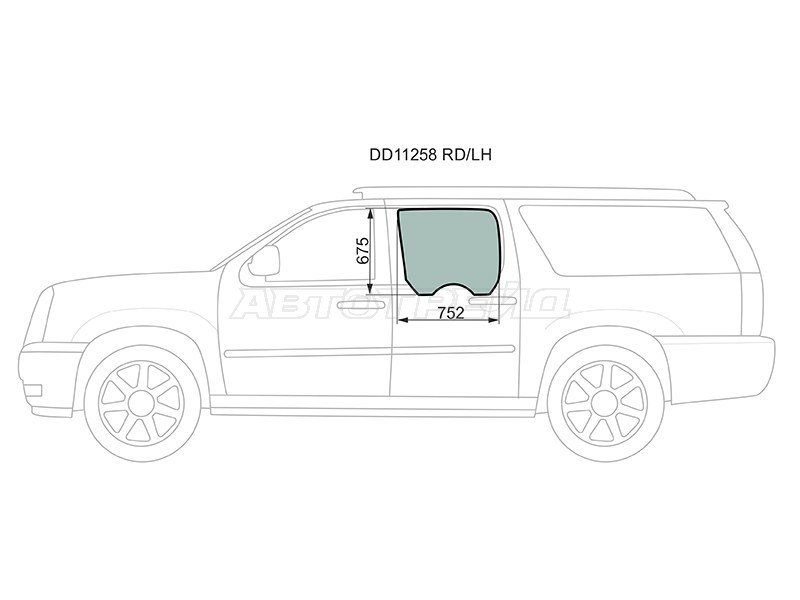 Стекло боковое опускное (Сзади / Слева / Цвет зеленый) Cadillac Escalade 06-15  / Chevrolet Suburban 06-13 (XYG: DD11258 RD/LH)