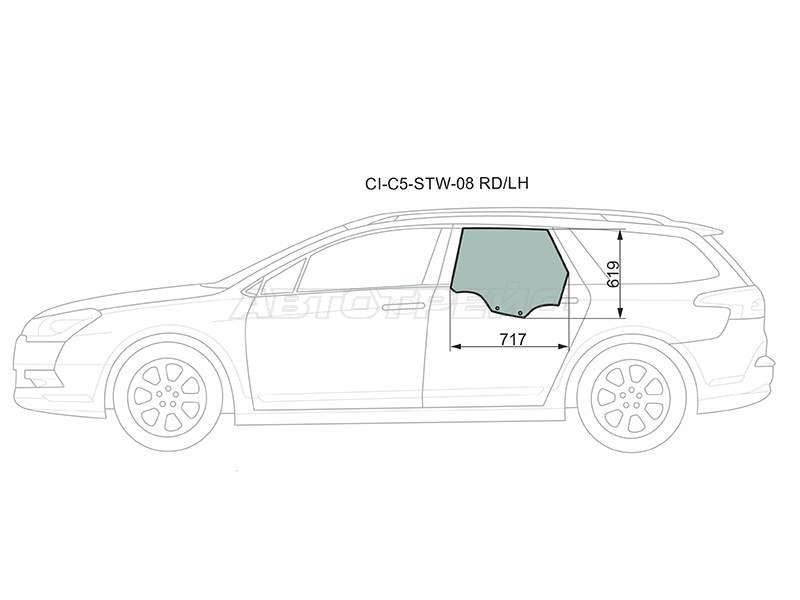 Стекло боковое опускное (Сзади / Слева / Цвет зеленый) Citroen C5 08-17 (XYG: CI-C5-STW-08 RD/LH)
