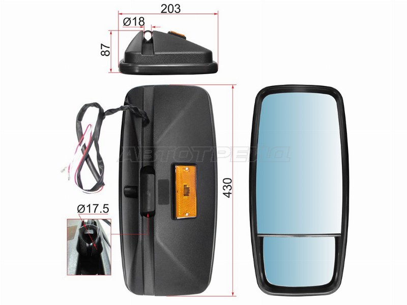 Зеркало заднего вида HINO /TOYOTA указатель поворота, крепление хомут Hino (430x203) (SAT: SL-526P)