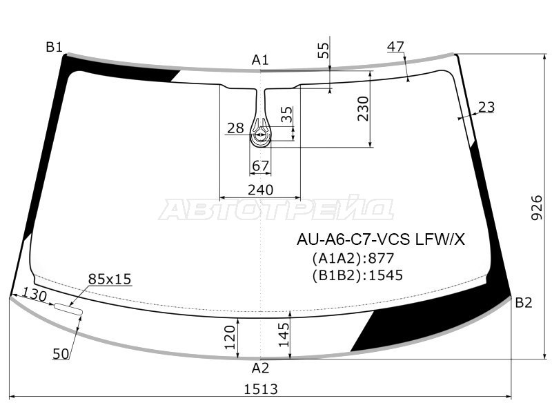 Стекло лобовое (Датчик дождя / Молдинг) Audi A6 10-14  / A6 allroad quattro 12-14  / S6 12-14 (PILKINGTON: 8611AGAMVWZ)
