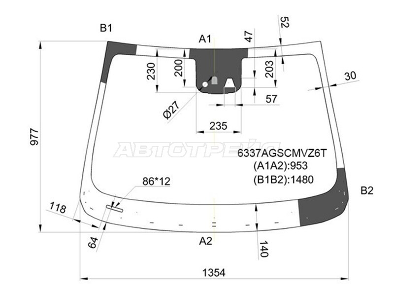 Стекло лобовое (Камера / Датчик дождя / Молдинг) Opel Mokka 12-19  / Buick Encore 12-  / Chevrolet Tracker 13-15  / Trax 12-22 (AGC: 6337AGSCMVZ6T)