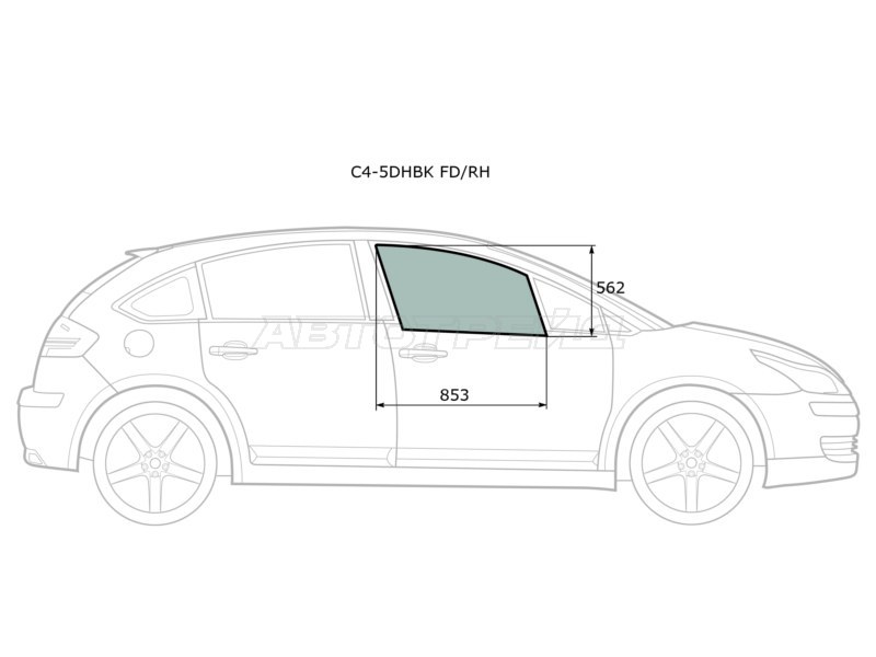 Стекло боковое опускное (Спереди / Справа / Цвет зеленый) Citroen C4 04-11 (XYG: C4-5DHBK FD/RH)