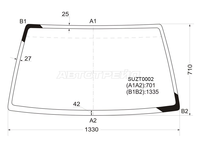 Стекло лобовое Suzuki Escudo 88-97  / Chevrolet Tracker 88-97  / Mazda Proceed Levante 96-97  / Suzuki Vitara 88-04 (KMK: SUZT0002)