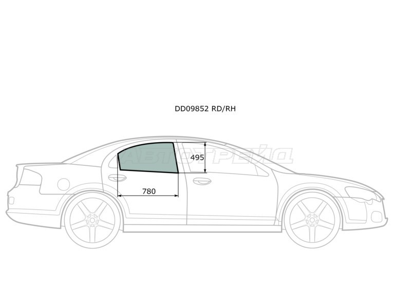 Стекло боковое опускное (Сзади / Справа / Цвет зеленый) Chrysler Sebring 00-06  / Dodge Stratus 00-06  / ГАЗ Волга Сайбер 08-10 (XYG: DD09852 RD/RH)