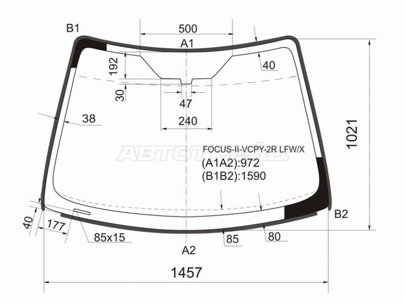 Стекло лобовое (Молдинг) Ford Focus 04-11  / Focus RS 09-11  / Focus ST 05-10 (XYG: FOCUS-II-VCPY-2R LFW/X)