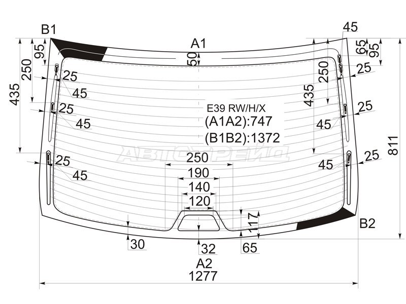 Стекло заднее (Цвет зеленый / Обогрев / Антенна) BMW 5-Series 95-04 (XYG: E39 RW/H/X)