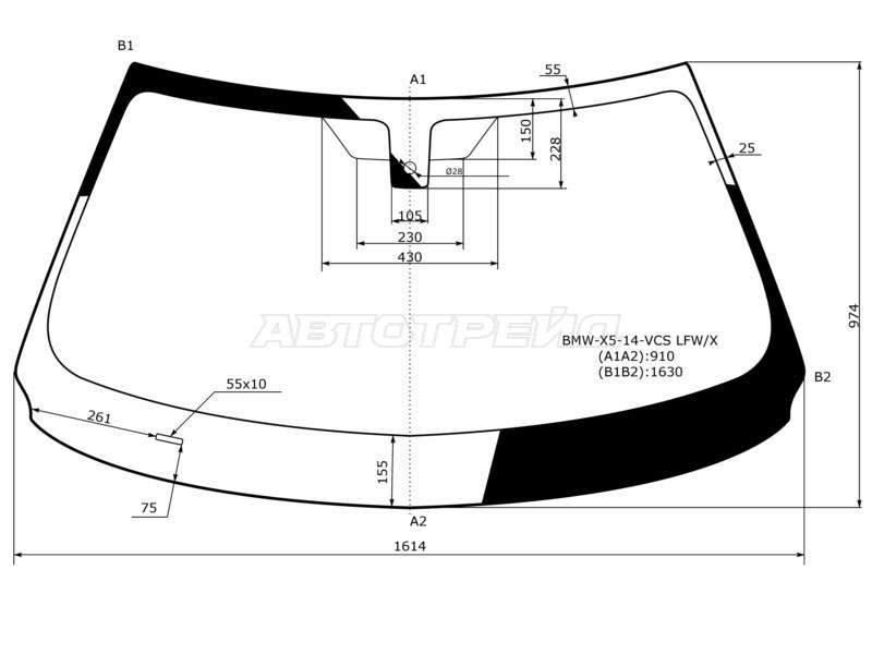 Стекло лобовое (Датчик дождя) BMW X5 13-18 (KMK: BMWT0050)