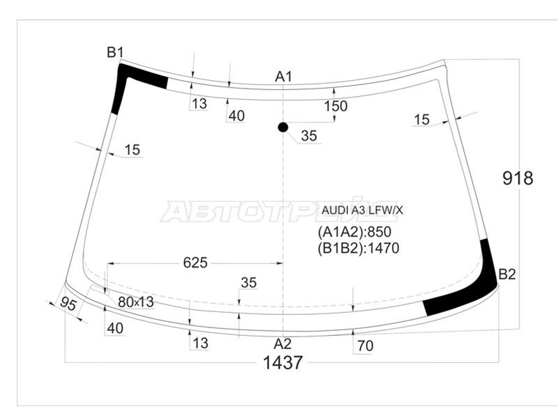Стекло лобовое (Молдинг) Audi A3 96-03  / S3 96-03 (XYG: AUDIA3 LFW/X)
