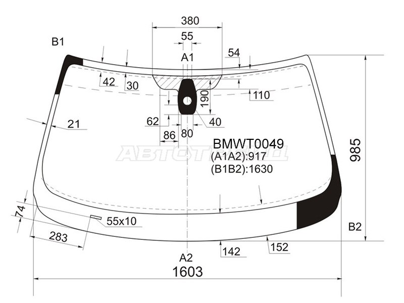Стекло лобовое (Датчик дождя) BMW X5 06-13 (KMK: BMWT0049)