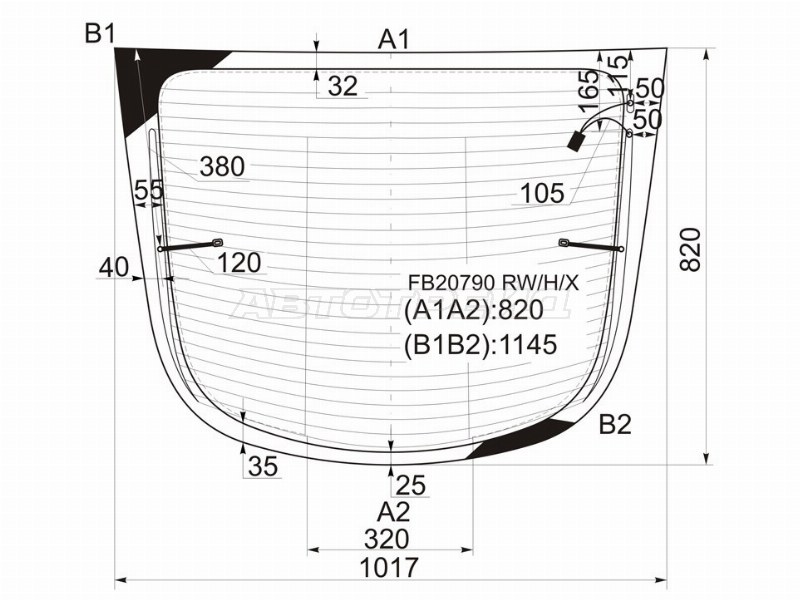 Стекло заднее (Цвет зеленый / Обогрев / Антенна) Audi TT 98-06 (XYG: FB20790 RW/H/X)