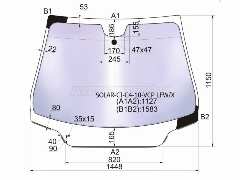 Стекло лобовое (Атермальное / Молдинг) Citroen C4 10- (XYG: SOLAR-CI-C4-10-VCP LFW/X)
