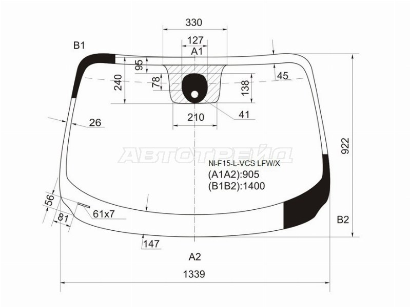 Стекло лобовое (Датчик дождя / Сборка Британия) Nissan Juke 10-20 (XYG: NI-F15-L-VCS LFW/X)