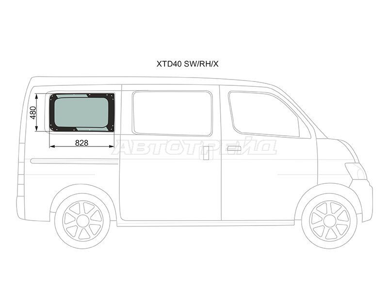 Стекло кузова боковое (не опускное) (Справа / Цвет зеленый) Daihatsu Grand Max 07-19  / Toyota Lite Ace 08-20  / Town Ace 08-20 (XYG: XTD40 SW/RH/X)