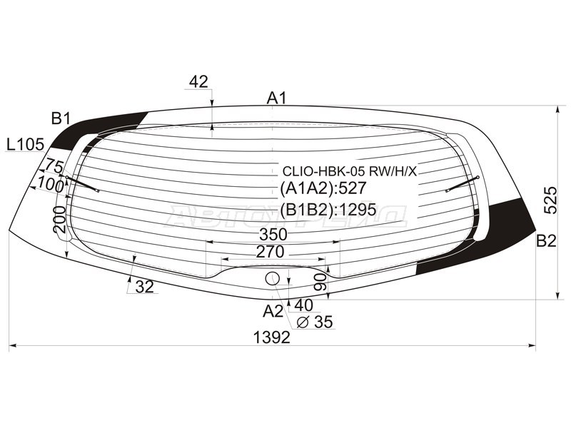Стекло заднее (Цвет зеленый / Обогрев) Renault Clio 05-11 (XYG: CLIO-HBK-05 RW/H/X)