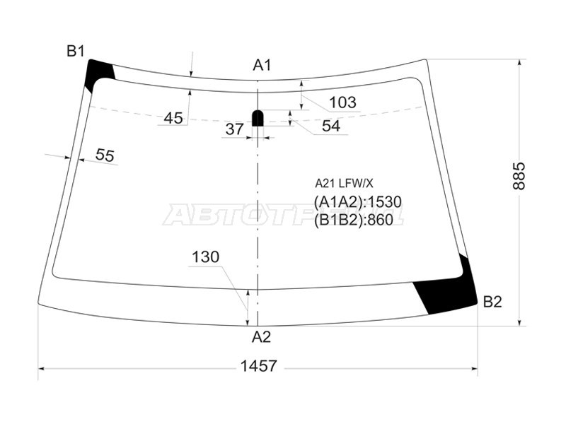 Стекло лобовое Chery Fora A21 06-10  / Vortex Estina 08-14 (XYG: A21 LFW/X)