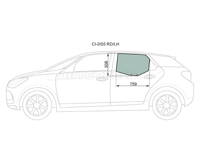 Стекло боковое опускное (Сзади / Слева / Цвет зеленый) Citroen DS5 12-15 (XYG: CI-DS5 RD/LH)