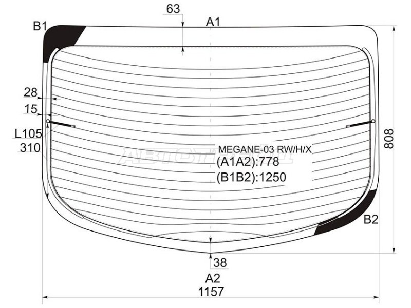 Стекло заднее (Цвет зеленый / Обогрев) Renault Megane 02-09 (XYG: MEGANE-03 RW/H/X)