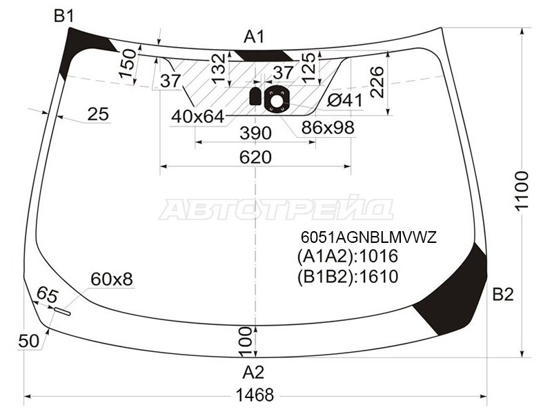 Стекло лобовое (Датчик дождя / Молдинг) Nissan Murano 07-16 (FUYAO: 6051AGNBLMVWZ)