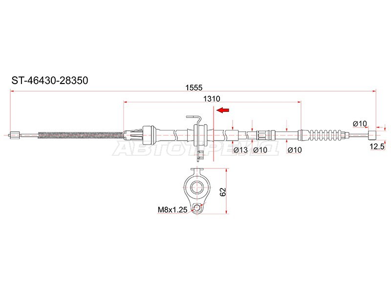 Трос ручника TY TownAce Noah 2WD CR4# /SR4# 98-,  - LH (SAT: ST-46430-28350)