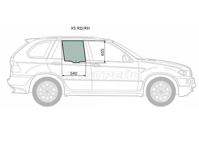 Стекло боковое опускное (Сзади / Справа / Цвет зеленый) BMW X5 99-06 (XYG: X5 RD/RH)