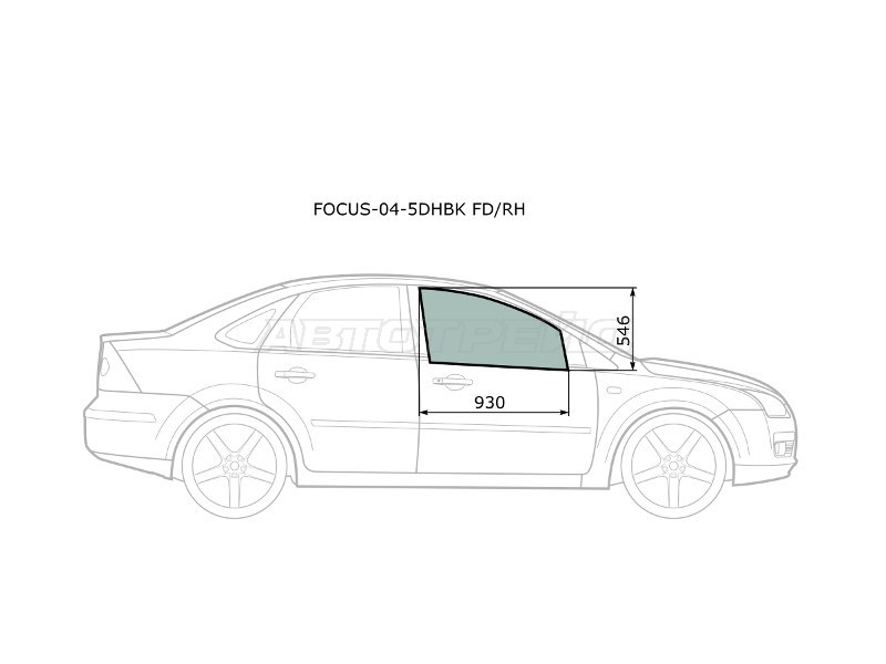 Стекло боковое опускное (Спереди / Справа / Цвет зеленый) Ford Focus 04-11 (XYG: FOCUS-04-5DHBK FD/RH)