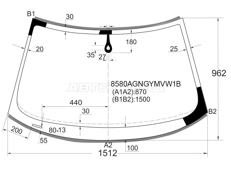 Стекло лобовое (Датчик дождя / Молдинг) Audi A3 03-13  / S3 08-12 (FUYAO: 8580AGNGYMVW1B)